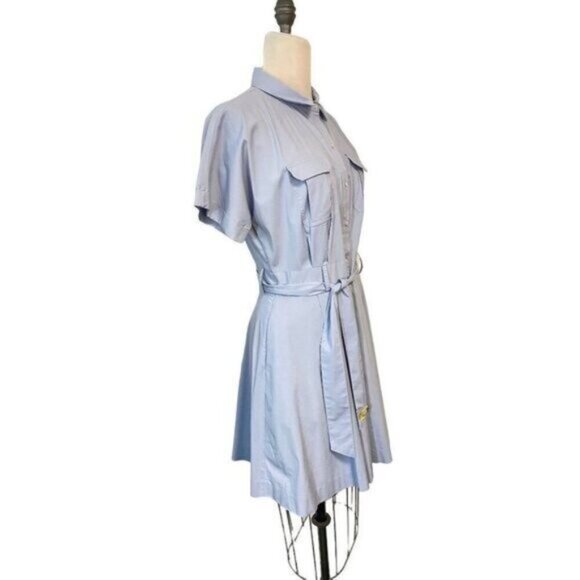 CeCe Blue Cotton Blend Shirt Dress 10 - Picture 2 of 5